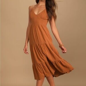 Rust brown tiered midi dress
